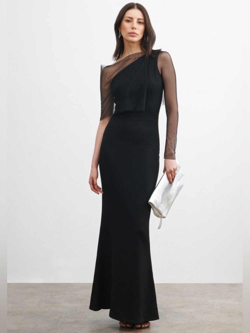 Marcella NYC Valeria Dress European Ponte One Shoulder Gown Maxi Size Large